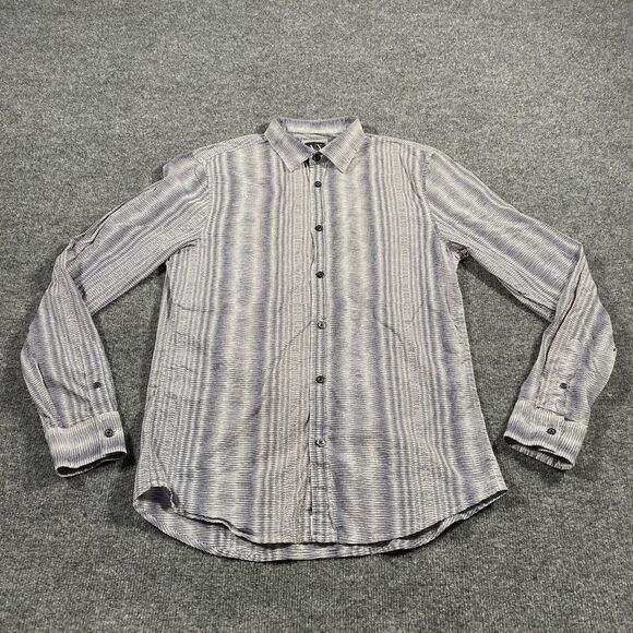 Armani Exchange AX Mens Large Slim Fit Shadow Striped Disco Club Button Shirt - Picture 3 of 8